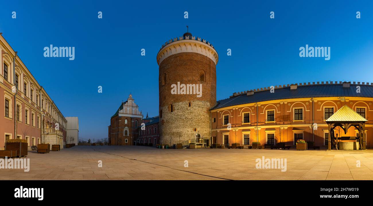 A picture of the courtyard of the Lublin Castle at sunset. Stock Photo
