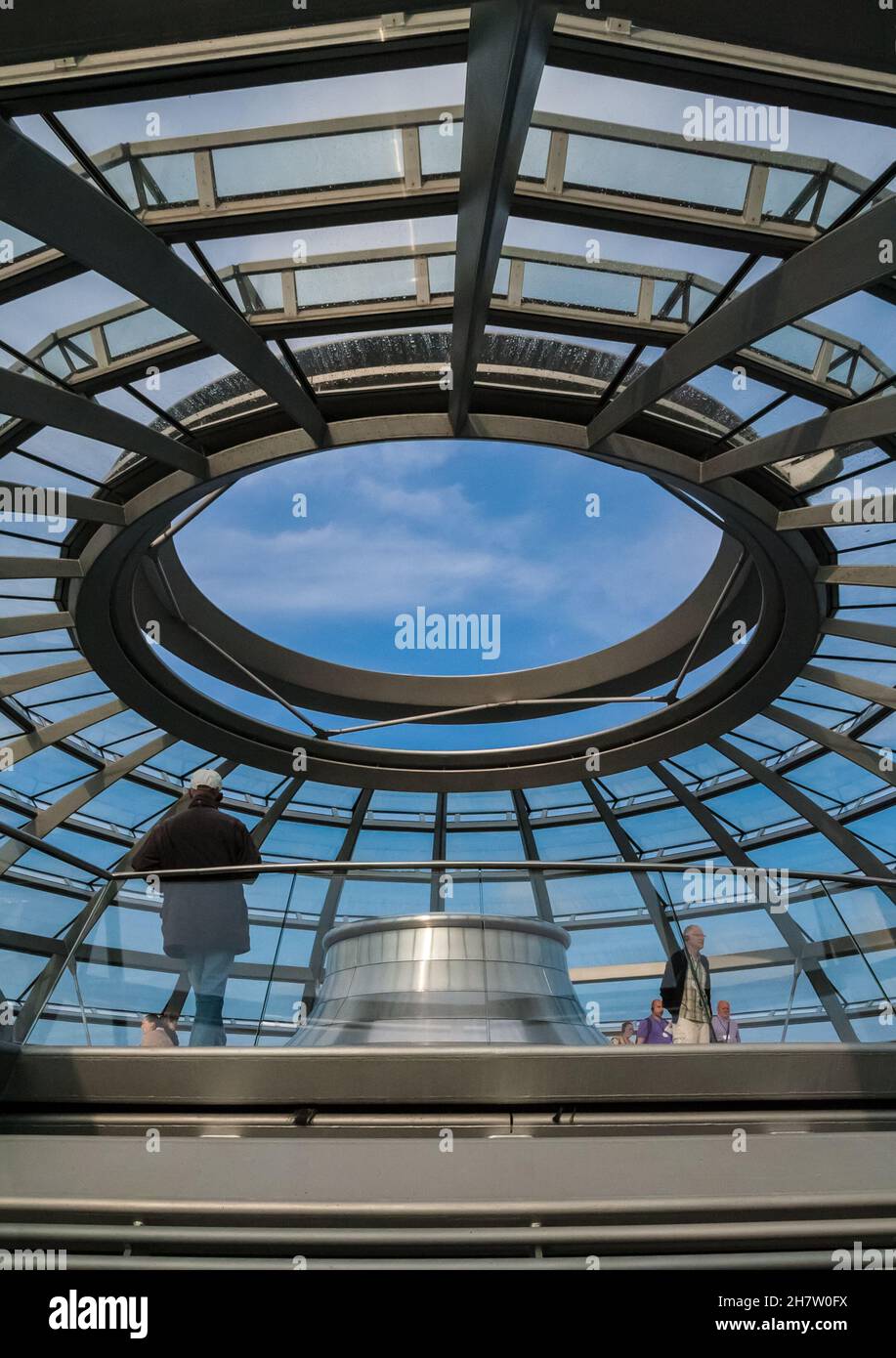 Great view of the roof of the glass dome atop the Reichstag building in Berlin with the air vent that helps to ventilate the entire building naturally... Stock Photo