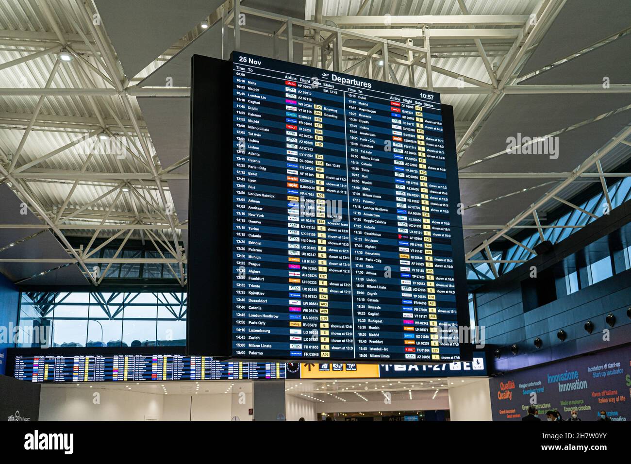 Airport Departure Board, Fiumicino, Rome, Italy Stock Photo - Alamy