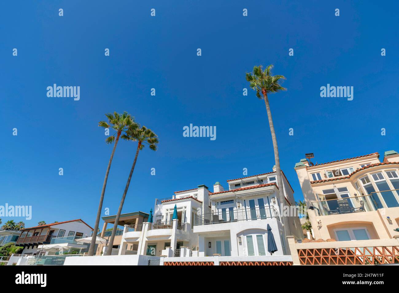 Mediterranean style beach house rentals in a low angle view at La Jolla
