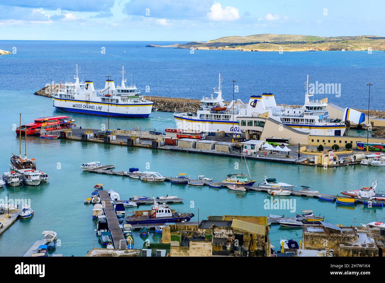 Hafen von Mgarr mit Fährterminal, Insel Gozo, Malta, Europa Stock Photo