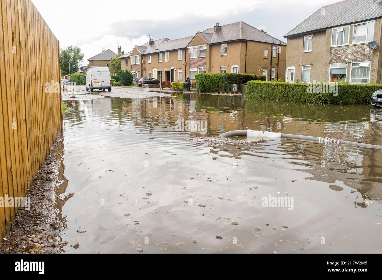 Broomfield Crescent in Edinburgh is flooded after heavy rainfall