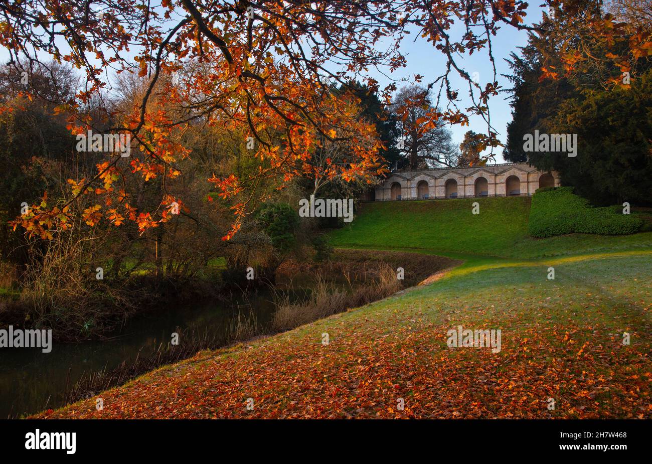 Praeneste terreace in autumn at landscaped gardens of Rousham House, Oxfordshire,England Stock Photo