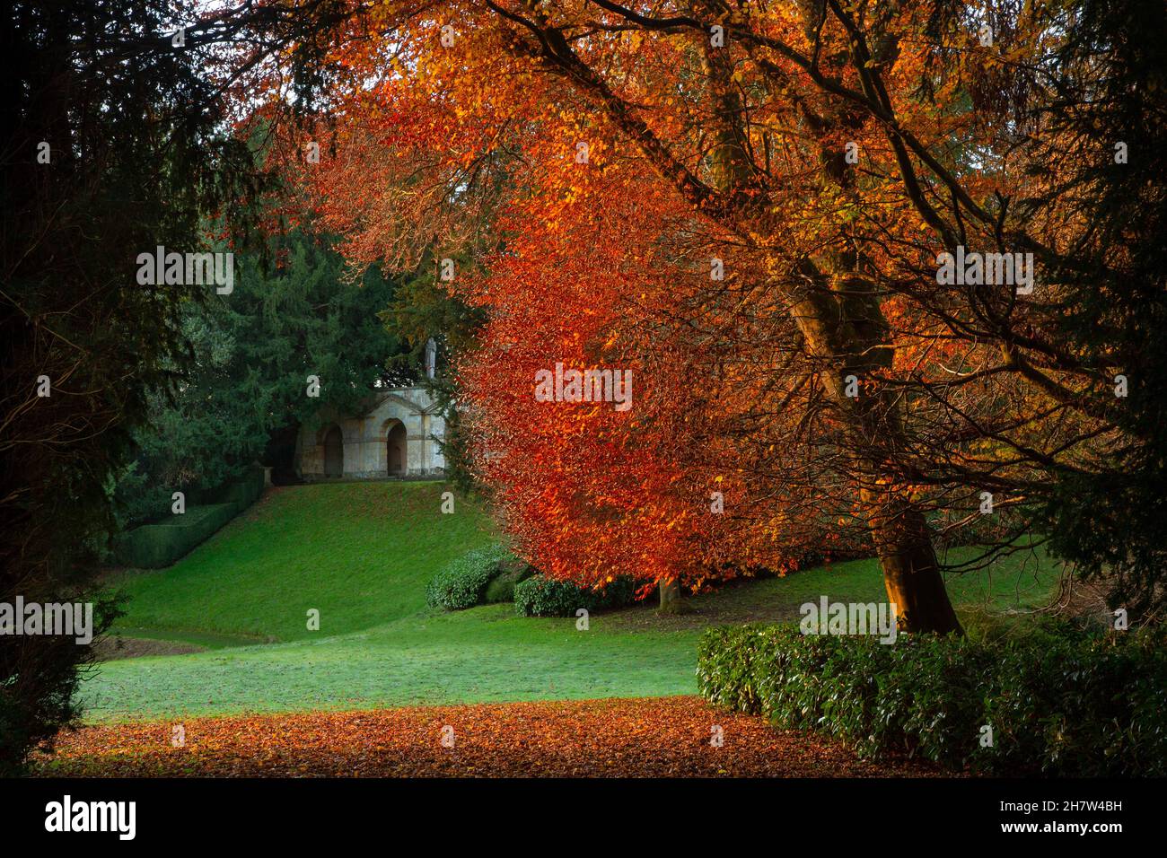 Praeneste terreace in autumn at landscaped gardens of Rousham House, Oxfordshire,England Stock Photo