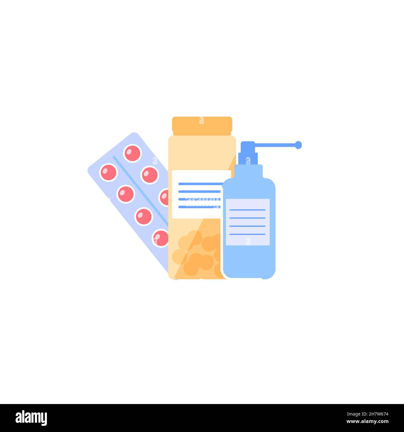 Flat cartoon medication drugs and pills,health care vector illustration concept Stock Vector