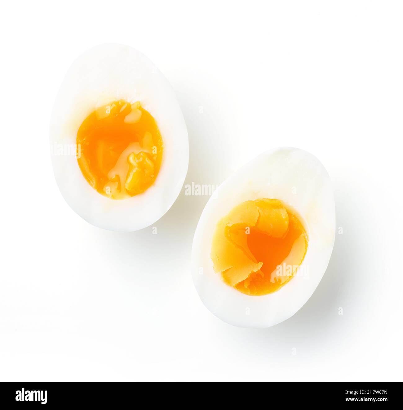 Soft boiled eggs isolated on white background, top view Stock Photo