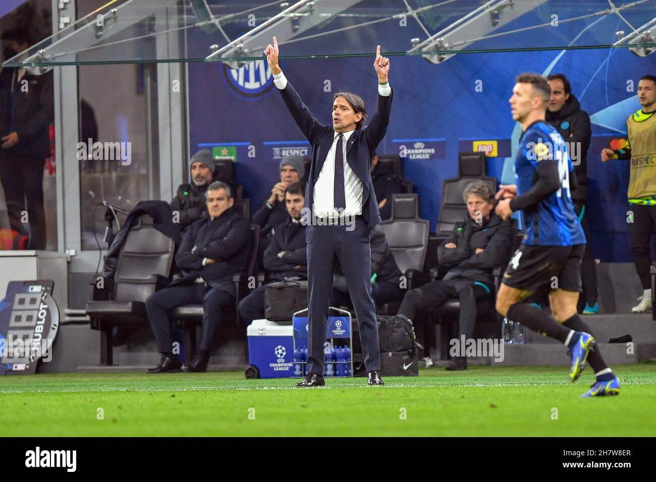 Milano, Italy. 24th Nov, 2021. Manager Simone Inzaghi of Inter seen during the UEFA Champions League match between Inter and Shakhtar Donetsk at Giuseppe Meazza in Milano. (Photo Credit: Gonzales Photo/Alamy Live News Stock Photo