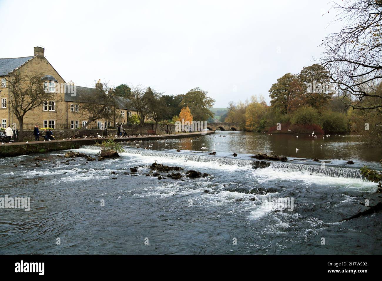 River Wye and town from Bakewell Love Locks Bridge, Bakewell, Peak