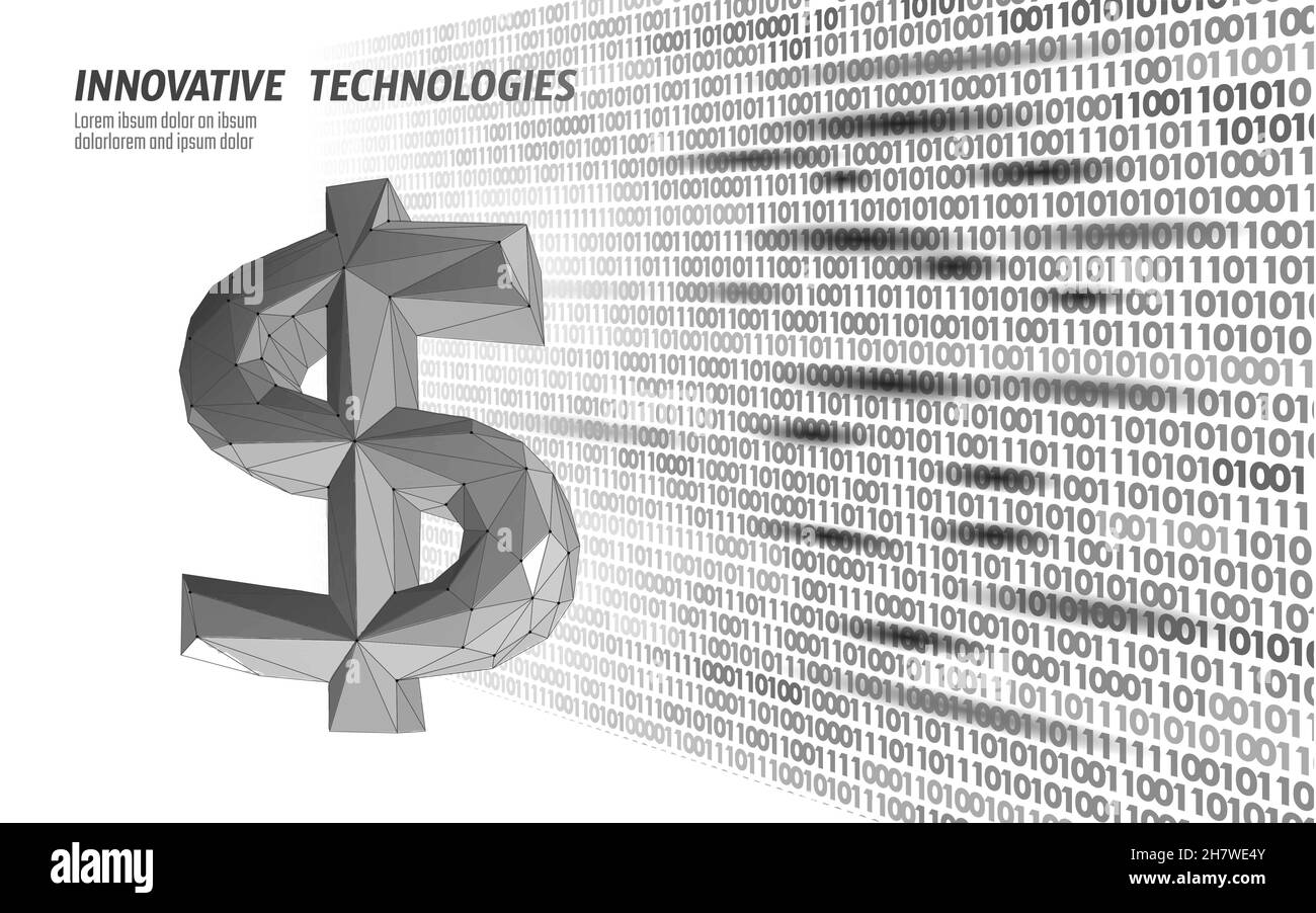 3D digital dollar currency. USA America finance e-banking wallet. Low poly model money profit loan cloud computing. Data security commerce vector Stock Vector