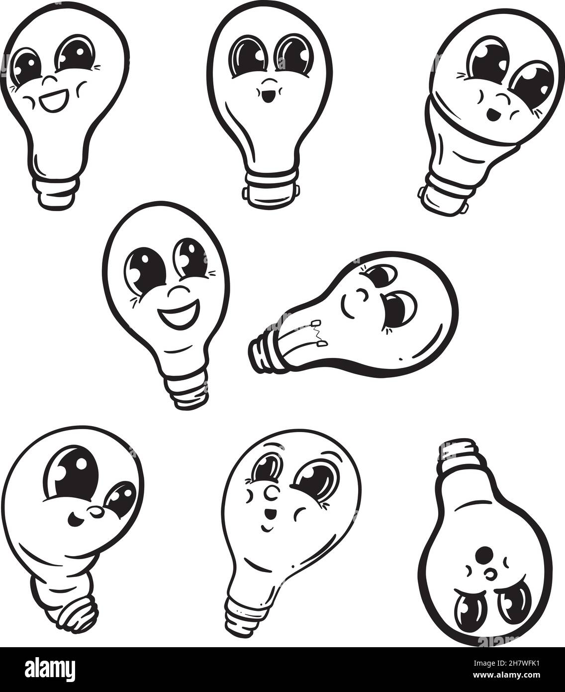 Cartoon Lightbulbs or Light Bulb Mascot Cartoon Characters Stock Vector ...