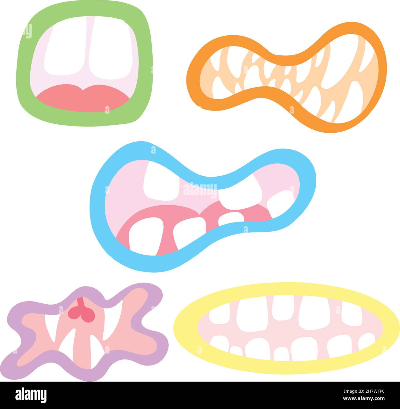 Cartoon Scary Funny Monster Mouth Illustration Collection with Teeth Stock Vector
