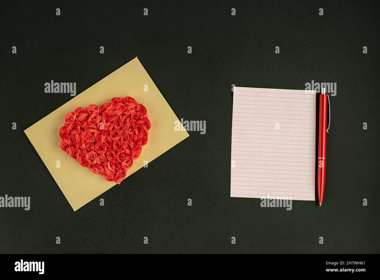 Love letter for Valentine's Day. Envelope with hearts on a dark ...
