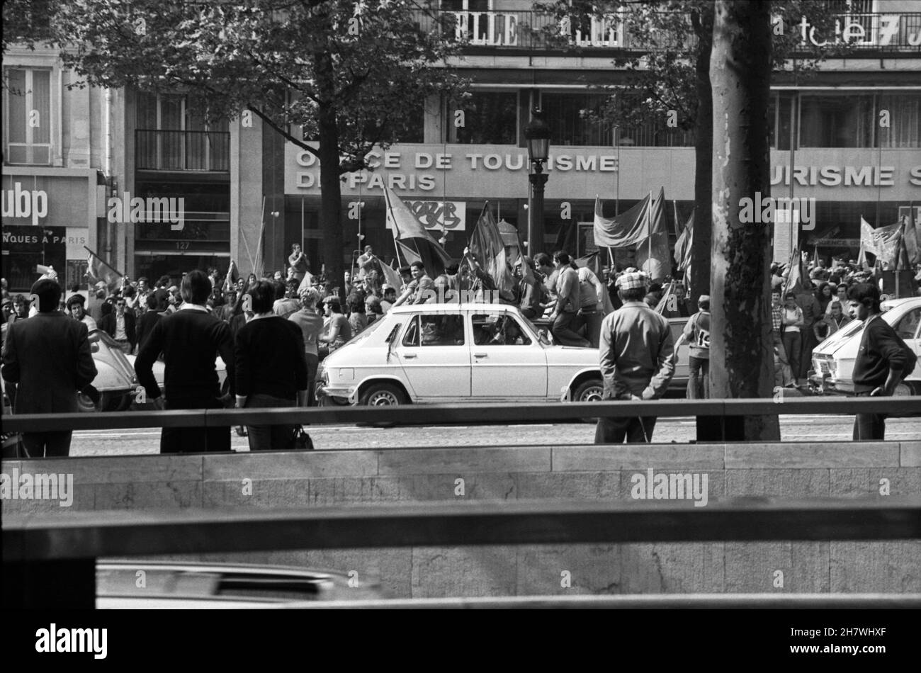 A procession of Beziers fans on the occasion of the victory in the rugby  club championship. In 1978, according to the established tradition, the  team took the second champion title in a