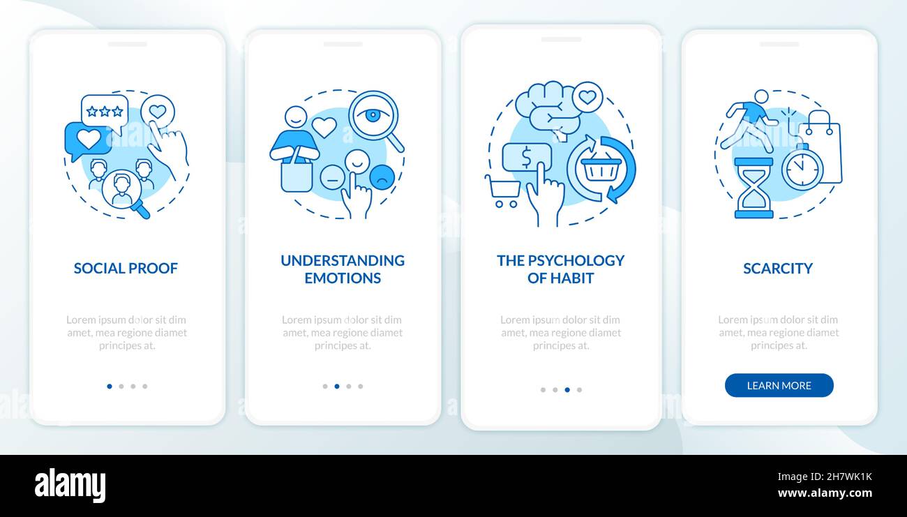 Neuroscience rules onboarding mobile app page screen Stock Vector