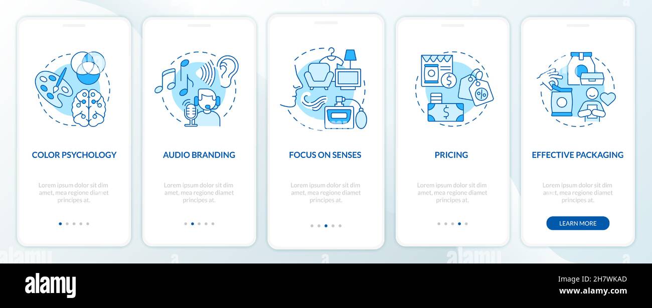 Examples of neuroscience onboarding mobile app page screen Stock Vector