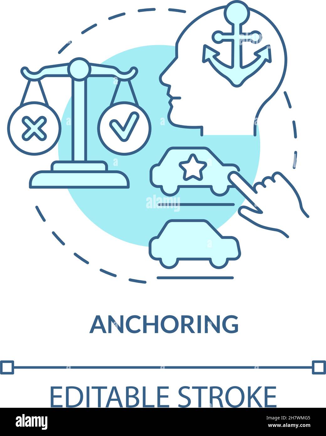 Anchoring bias concept icon Stock Vector