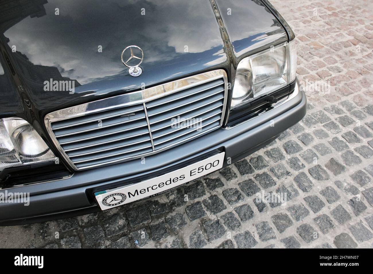 Kiev, Ukraine - 25 August 2014: Gray Mercedes E500 W124 Wolf Stock Photo