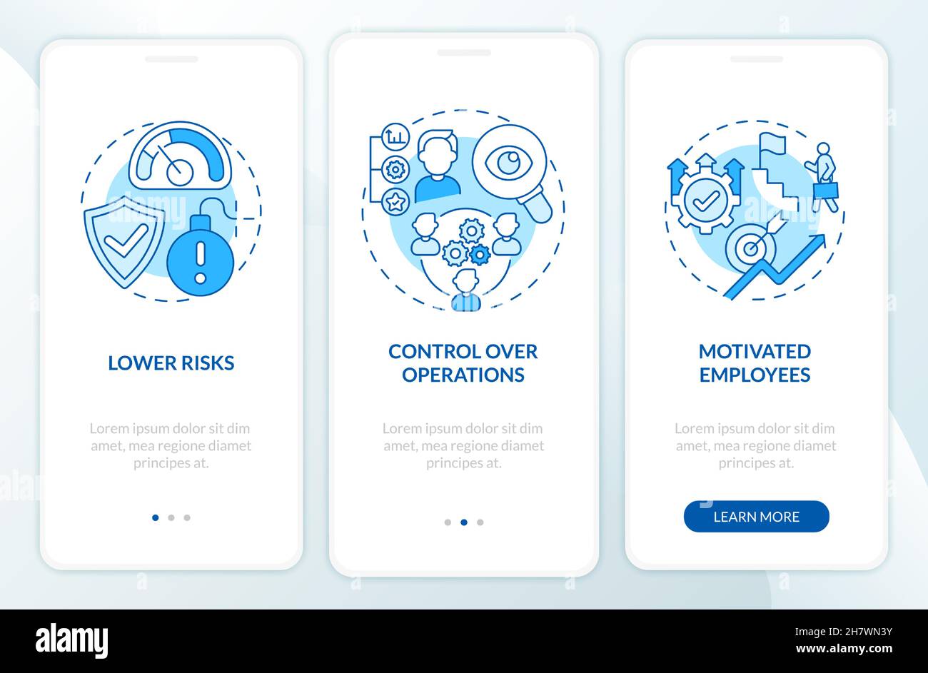 Internal growth advantages blue onboarding mobile app page screen Stock Vector