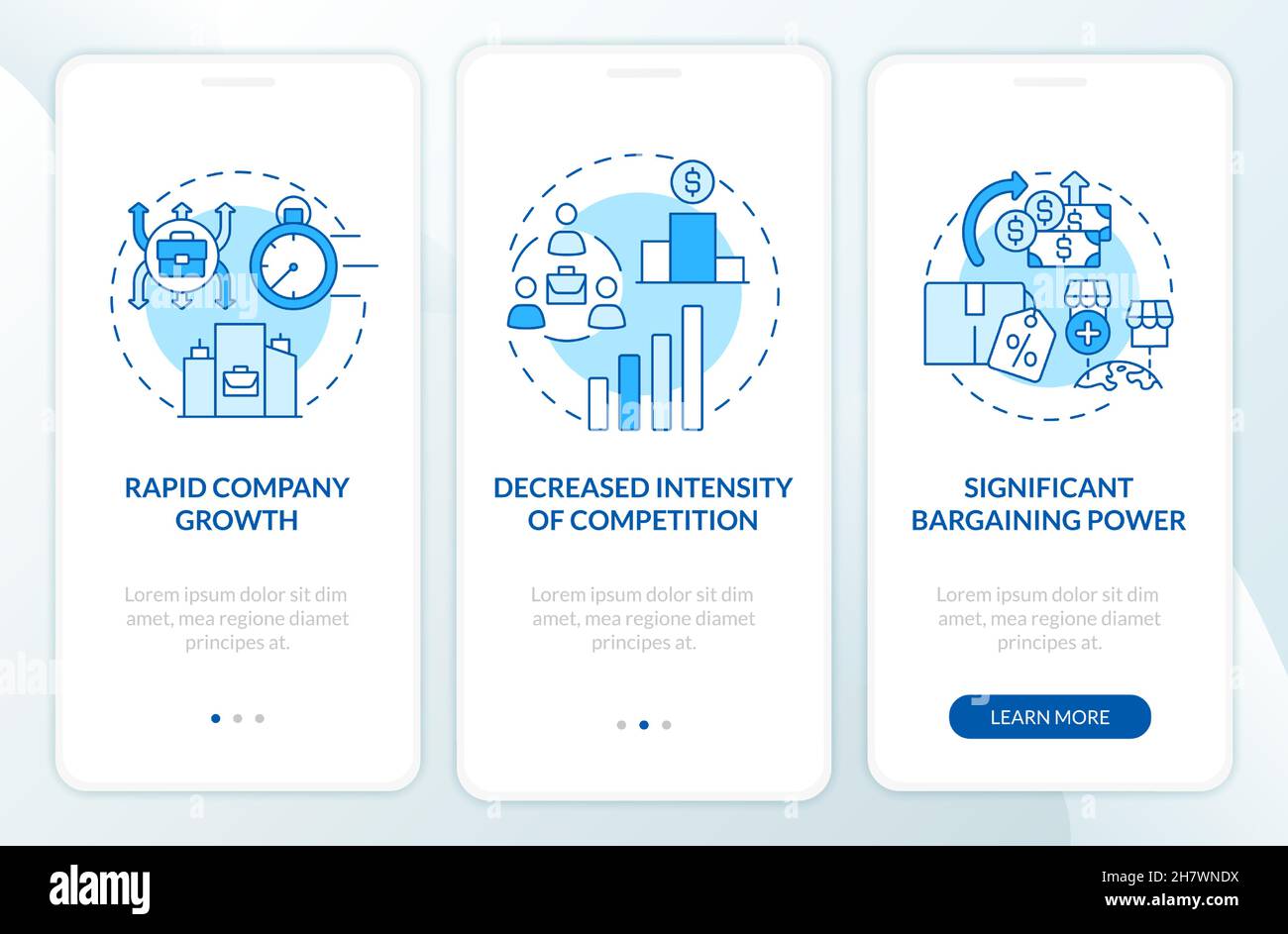 External growth advantages blue onboarding mobile app page screen Stock Vector