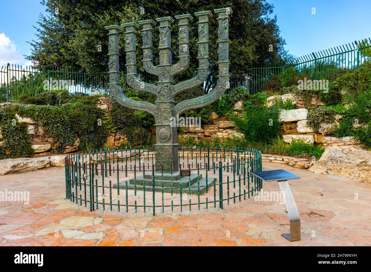 Jerusalem, Israel October 14, 2017 Knesset Menorah bronze monument