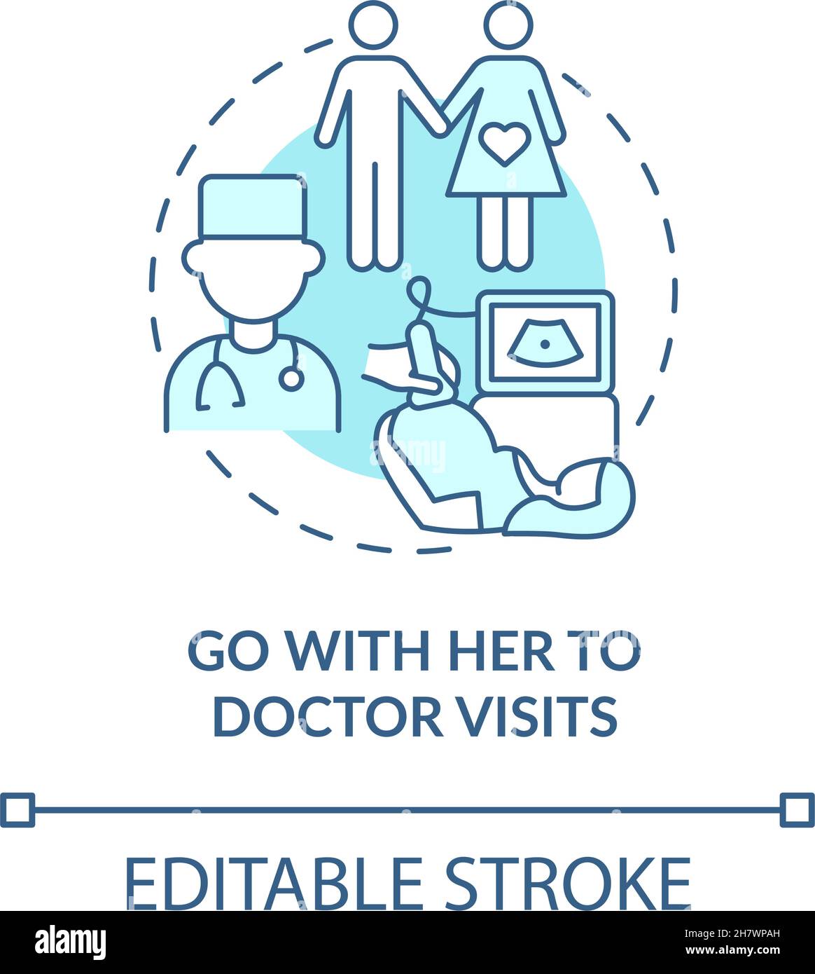 Go with her to doctor visits blue concept icon Stock Vector