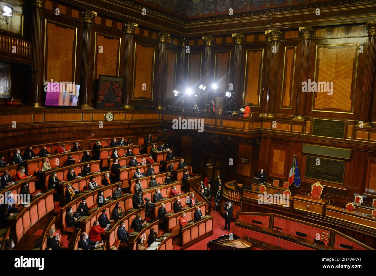 Palazzo Madama, Senato, Roma, Italy, November 25, 2021, The hall of the Senate  during  &#34;No to violence, the cry of women&#34;. The event wanted by President Casellati on the occasion of the Day against violence against women. - News Stock Photo