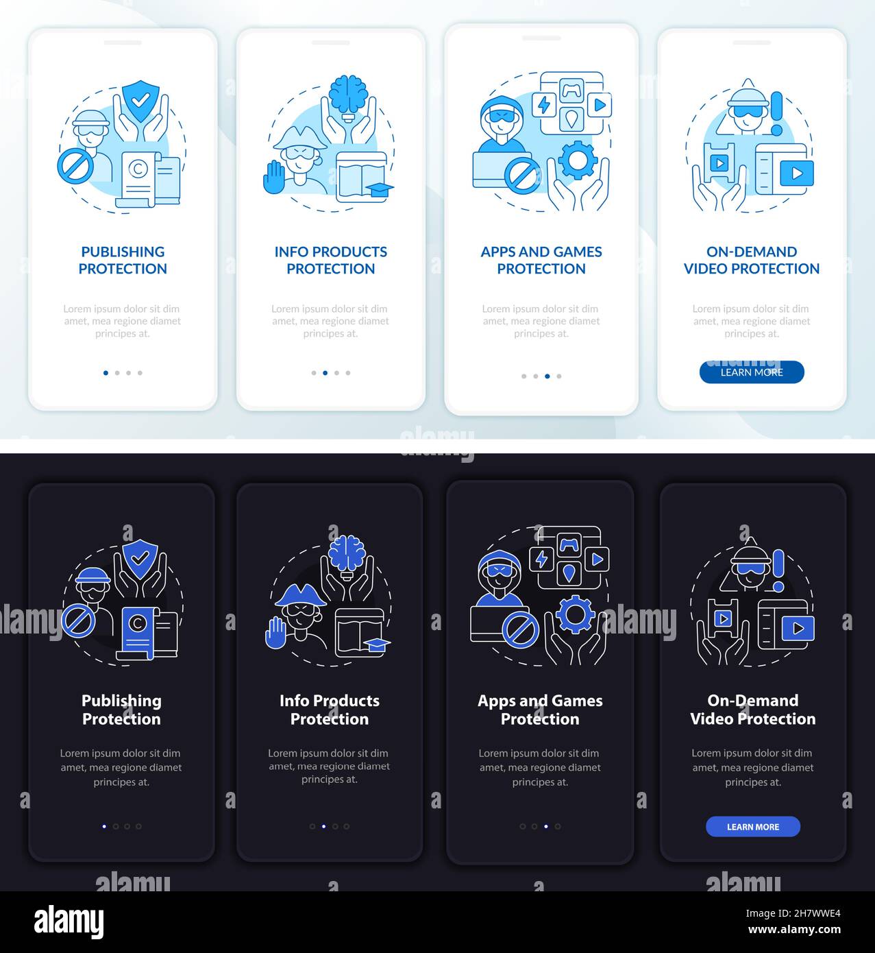 Copyright protection onboarding mobile app page screen Stock Vector