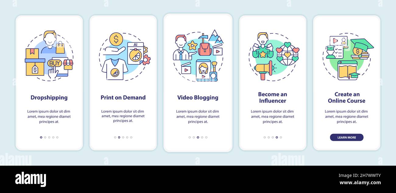 Ways to make money online onboarding mobile app page screen Stock ...