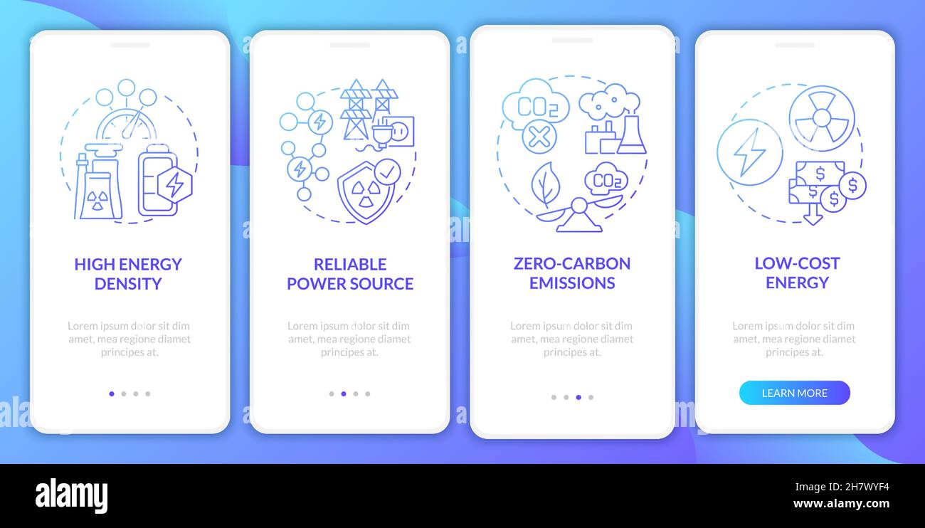 Nuclear energy benefits onboarding mobile app page screen Stock Vector ...