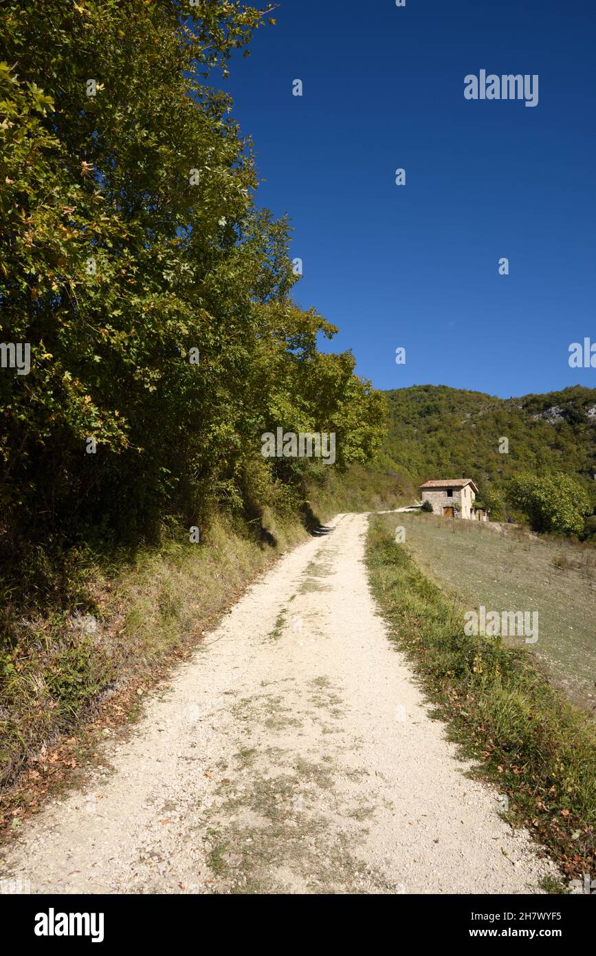 italy, lazio, castel di tora, countryside path Stock Photo
