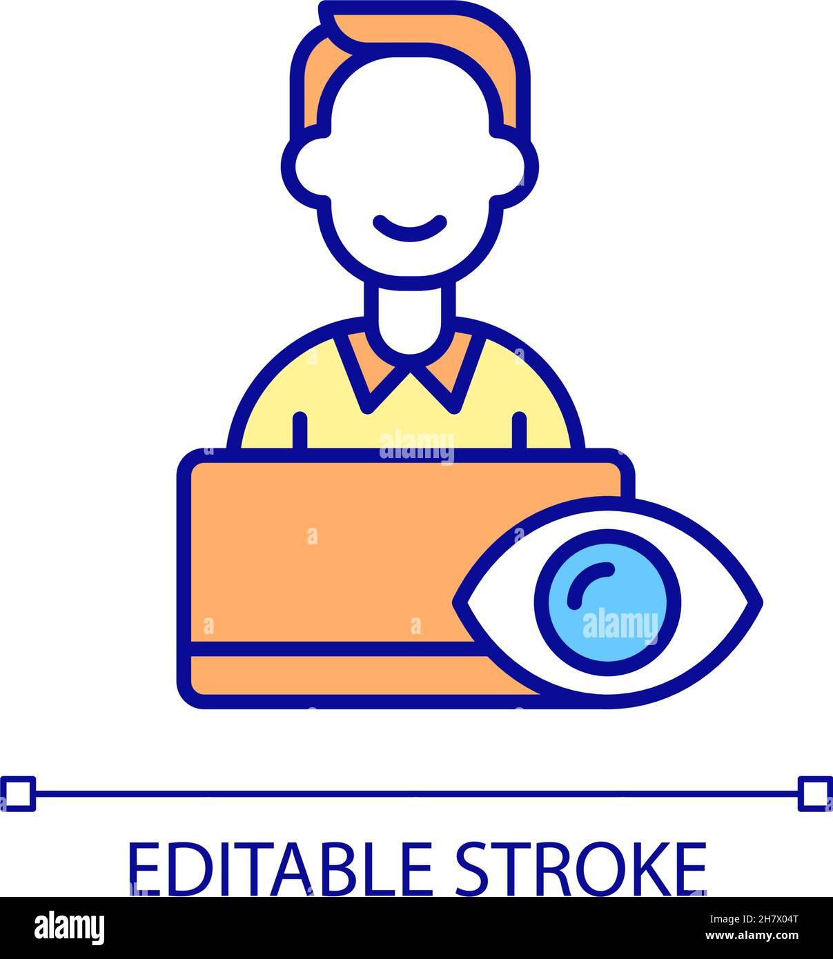 Monitoring work at computer RGB color icon Stock Vector