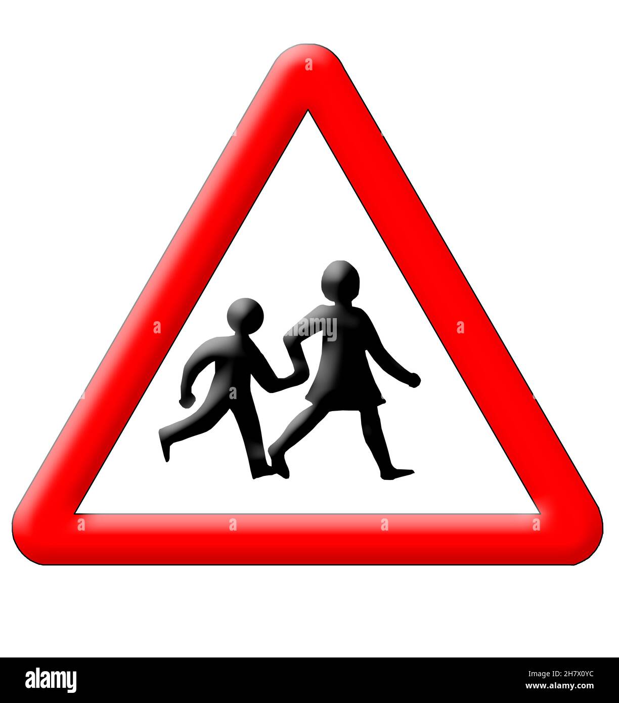 Schoolchildren crossing traffic sign isolated over white background Stock Photo