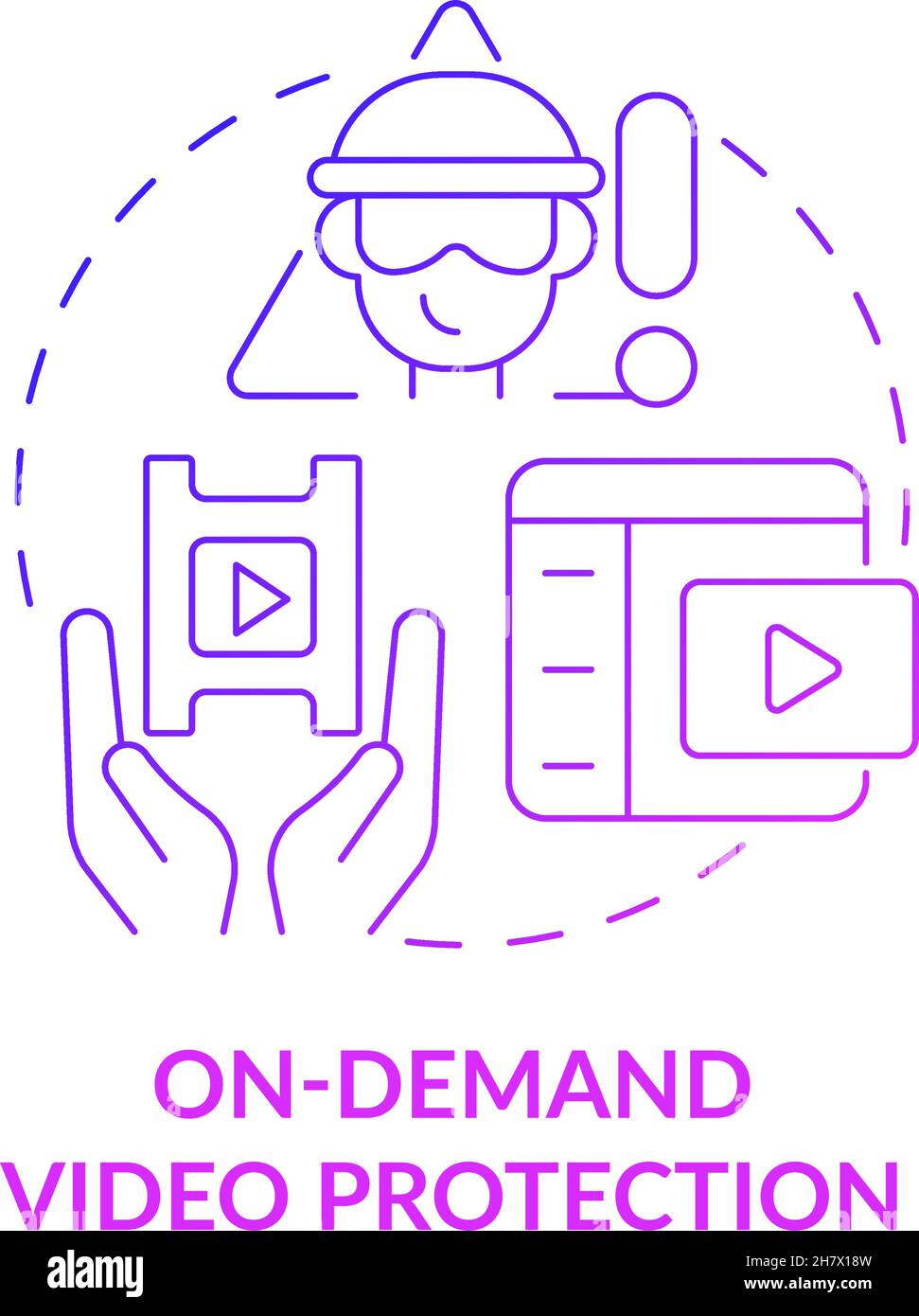 On-demand video protection purple gradient concept icon Stock Vector