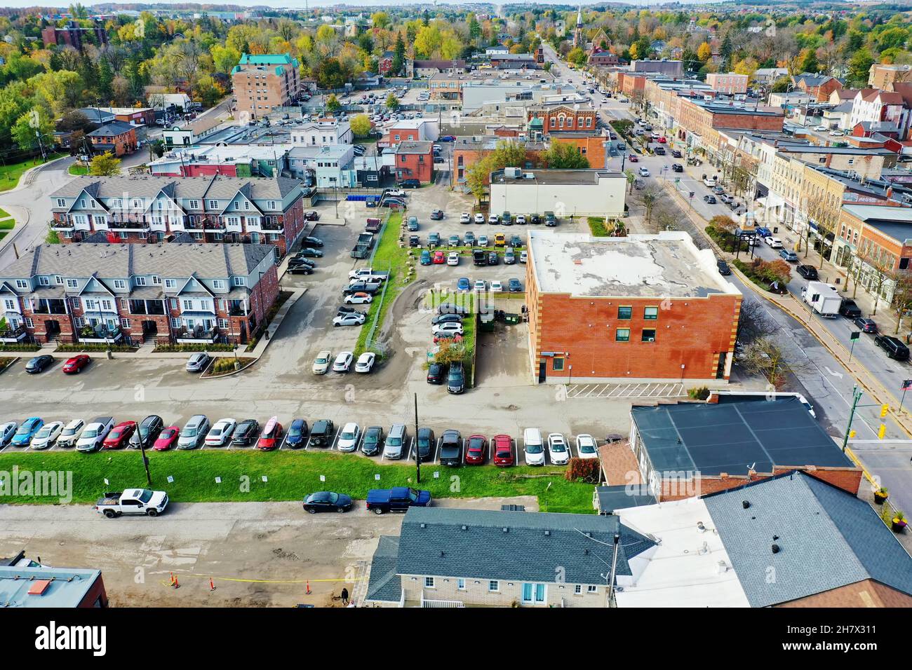 An aerial scene of Orangeville, Ontario, Canada downtown Stock Photo