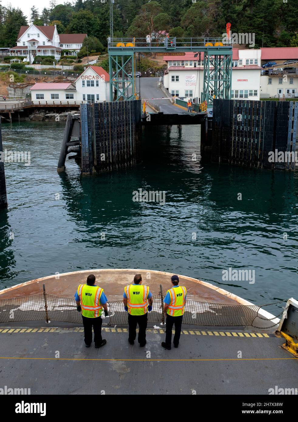 WA20416-00....WASHINGTON - San Juan Islands Inter Island Ferry approaching Orcas Island. Stock Photo