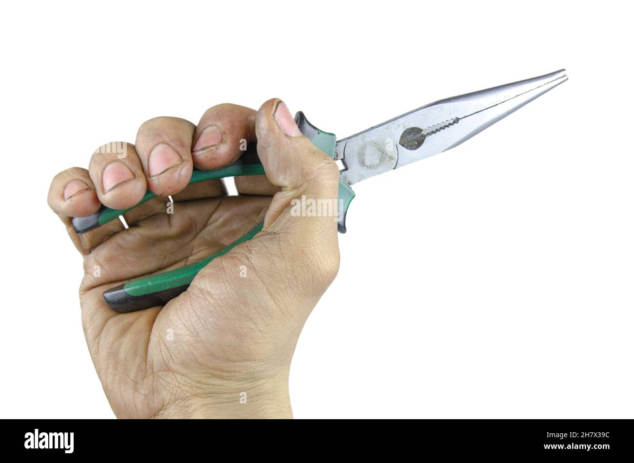 Hand with pliers, isolated on white Stock Photo