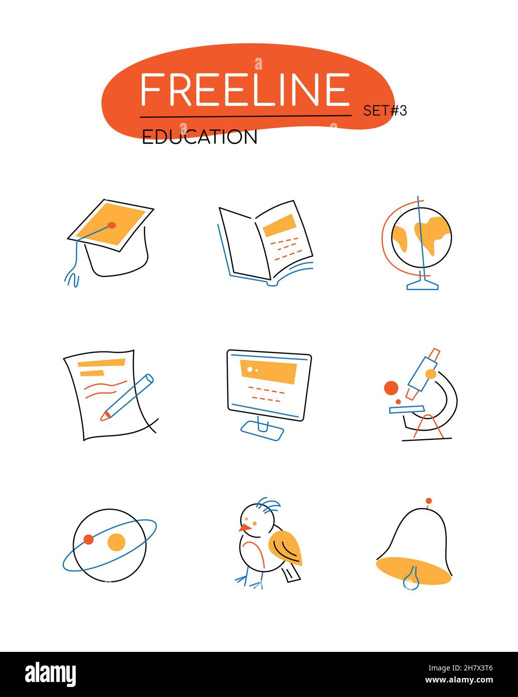 Education - modern colorful line design style icons set on white ...