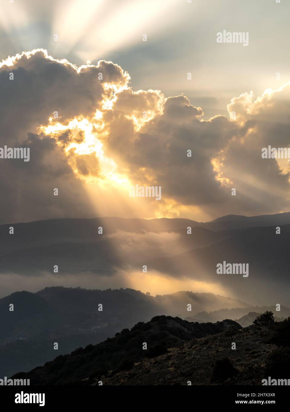 Stairway to Heaven in Cloudy Sky with Sunlight Rays Shining Down