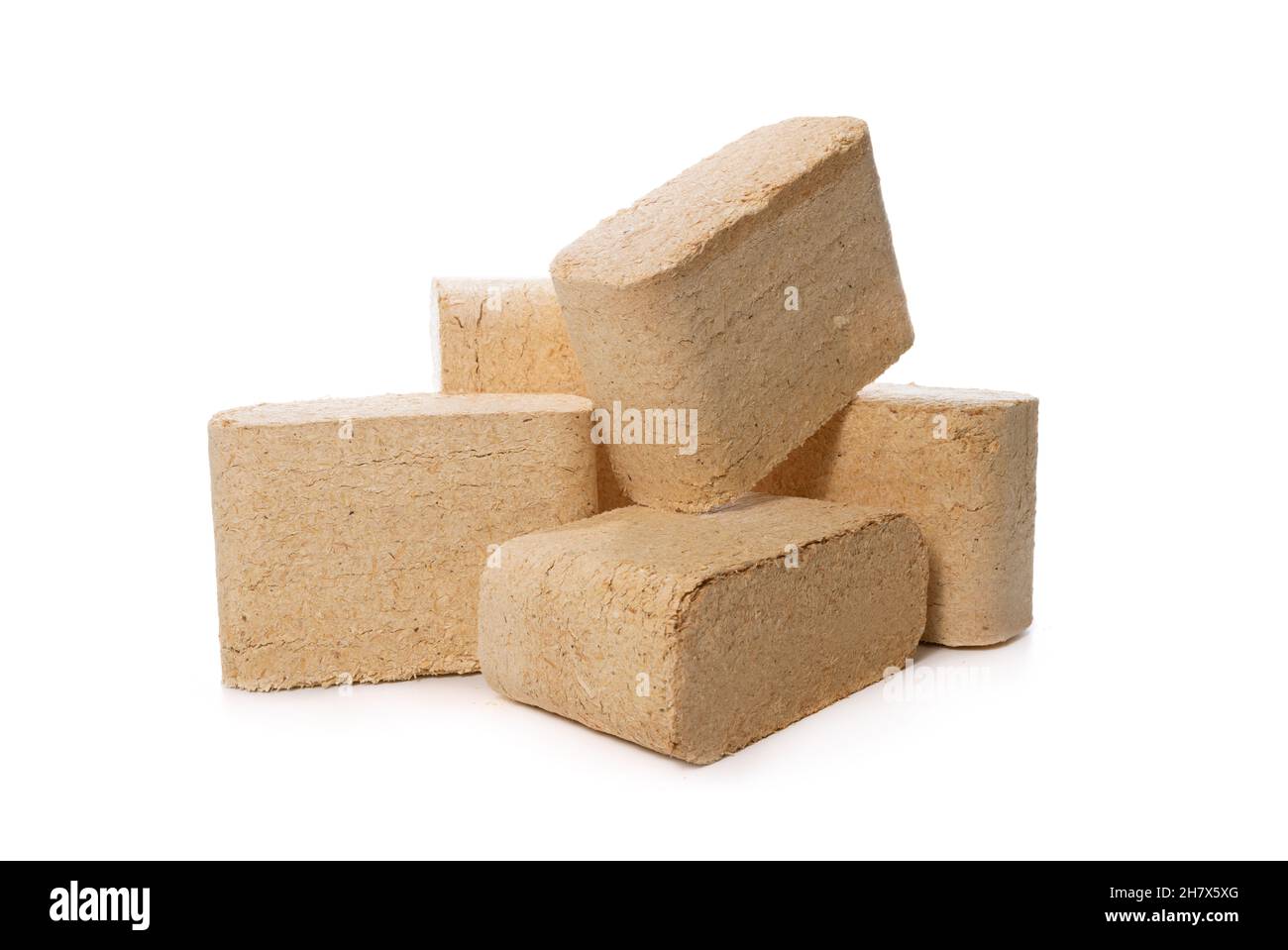 wood sawdust briquettes isolated on white background Stock Photo