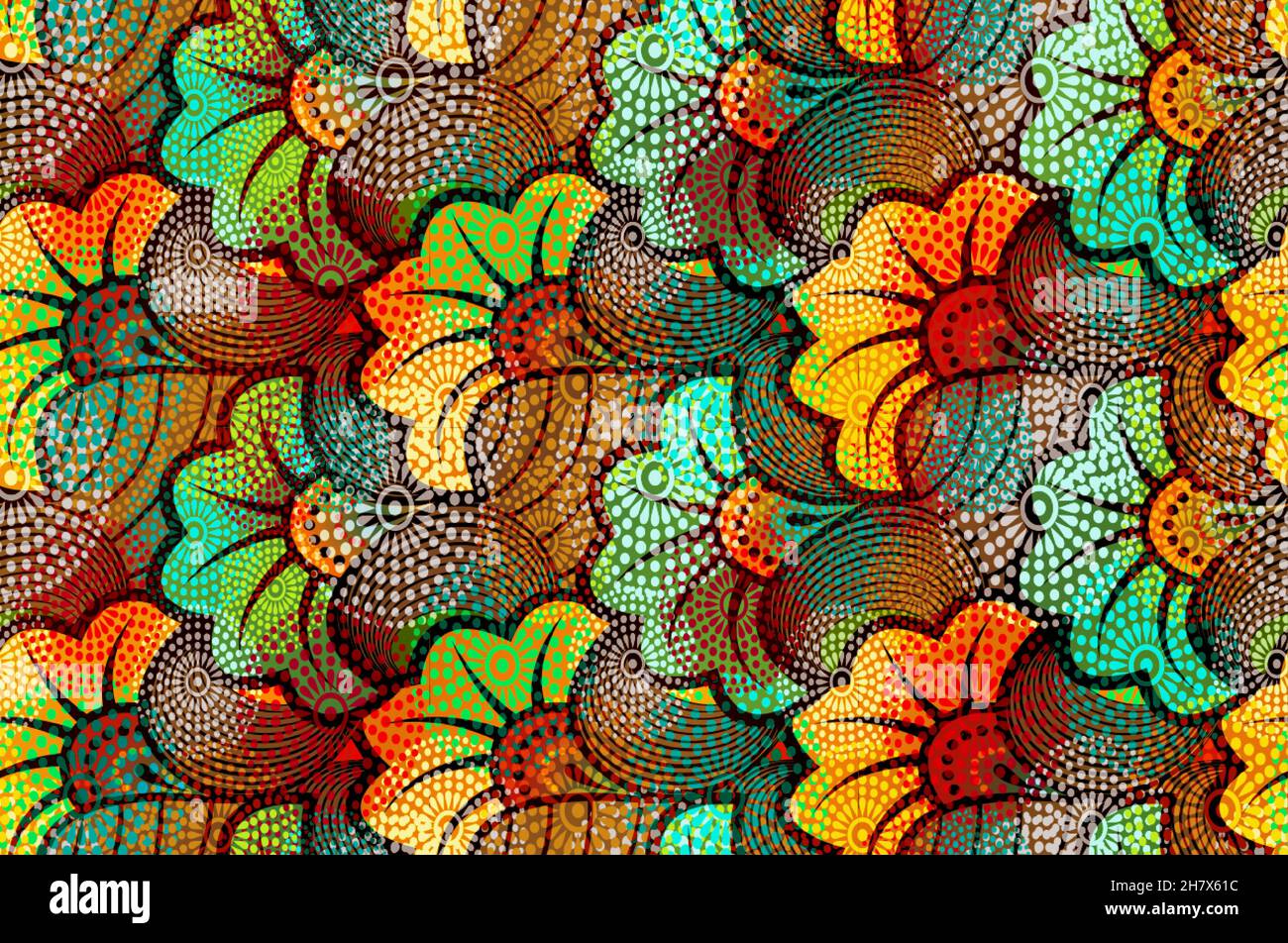 Seamless African Print fabric, Ethnic handmade ornament for your design, Ethnic and tribal flower motifs geometric elements. Vector texture, afro Stock Vector