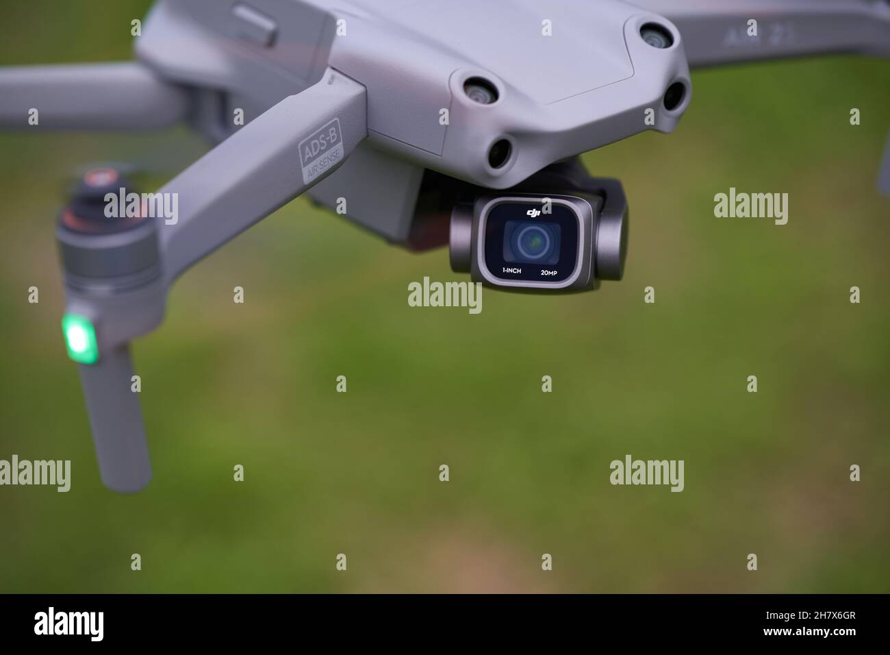 Nürtingen, Germany - June 26, 2021: Part of the Dji air 2s drone. Gray  multicopter with sensors and 1 Inch camera. Green meadow depth of field.  High a Stock Photo - Alamy