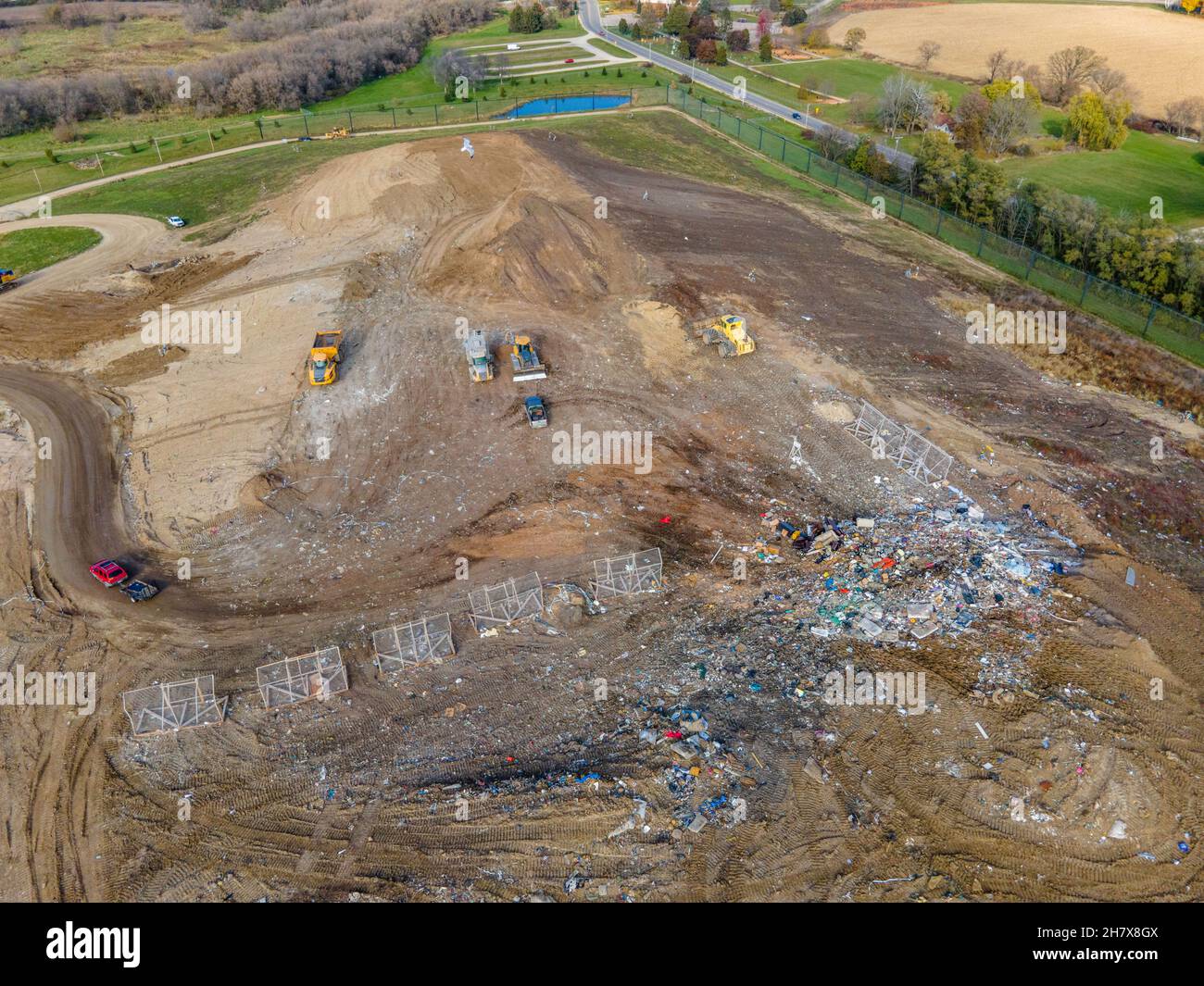 Aerial photograph of Dane County Landfill on an overcast November afternoon. Madison, Wisconsin