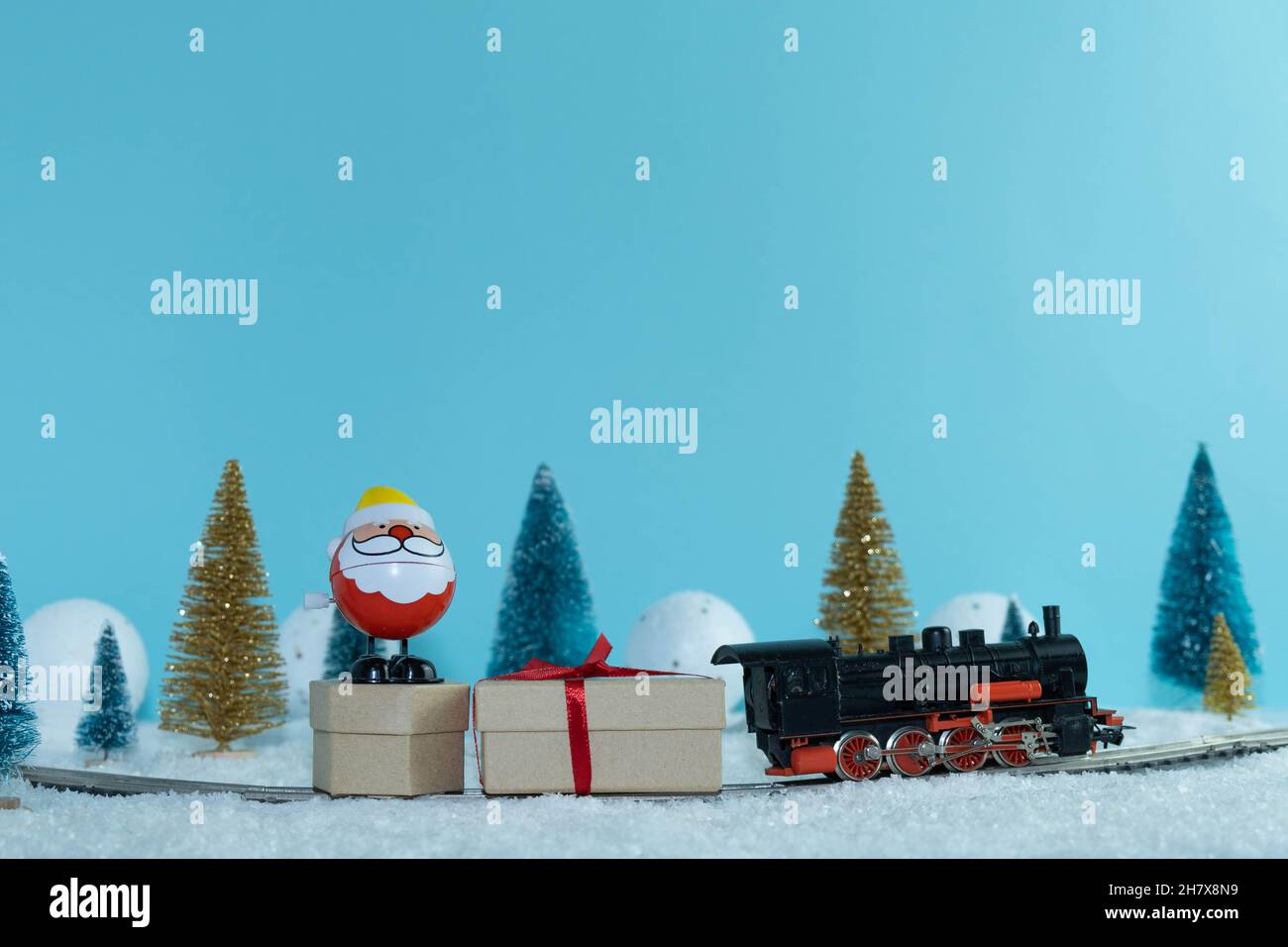 2022 Merry Christmas Train Images Santa Claus Carries Gifts On A Train Through The Forest. Merry Christmas.  Happy New Year 2022 Stock Photo - Alamy