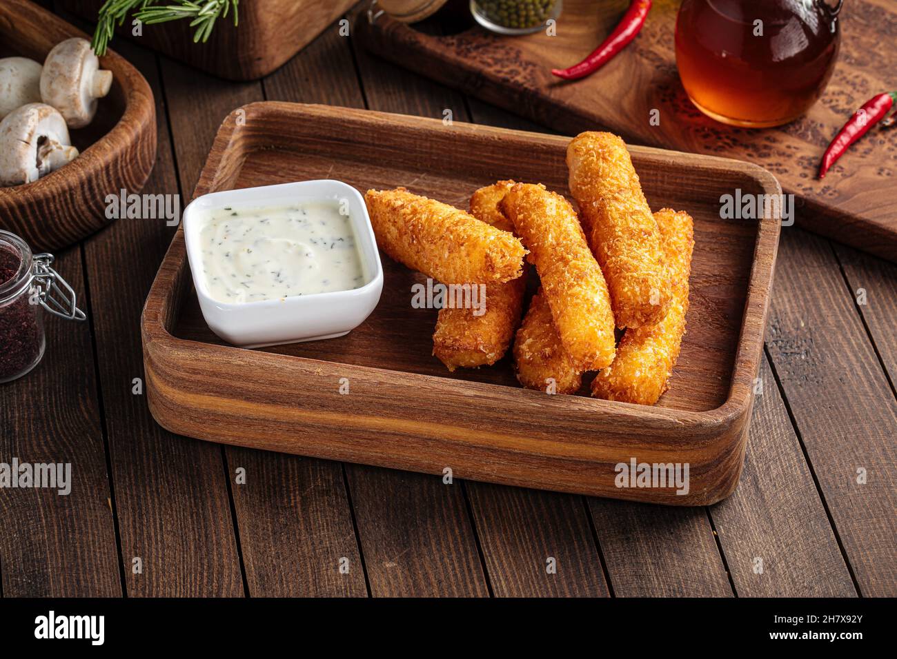 Deep fried mozzarella cheese sticks with sauce Stock Photo Alamy