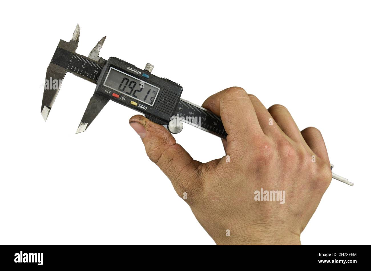 Opened digital calliper in the hand on the white background Stock Photo ...