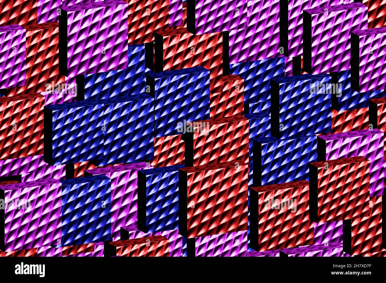 Colour Metal Tiles Seamless Pattern, 3D Background Illustration Stock Photo
