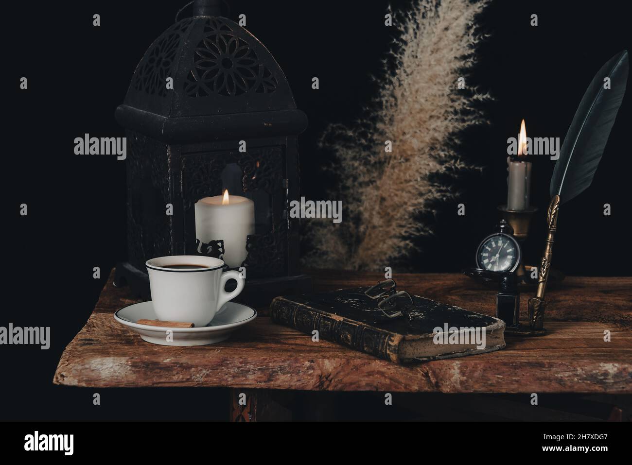 Fortune telling on coffee grounds by candlelight Stock Photo Alamy
