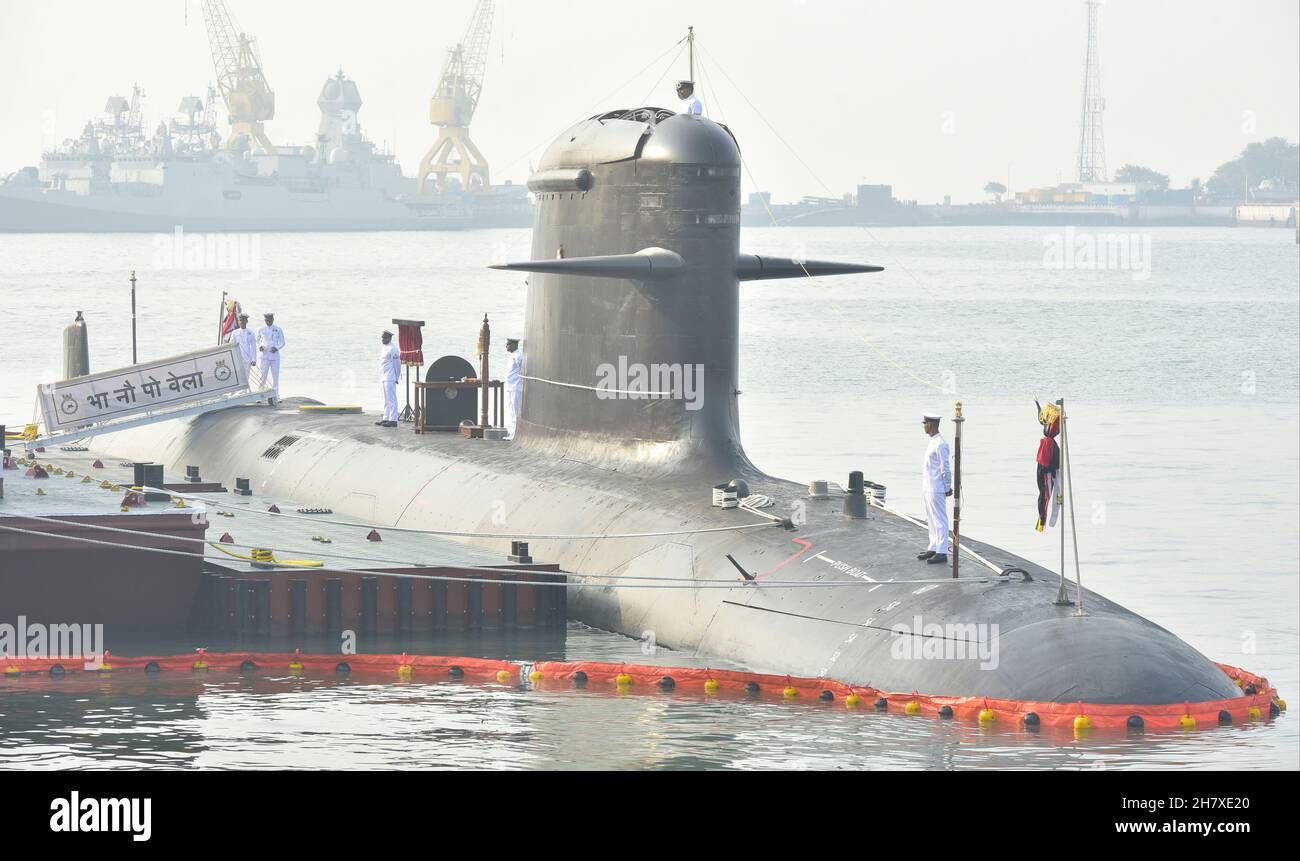 MUMBAI, INDIA - NOVEMBER 25: Indian Naval officers standing on the deck ...