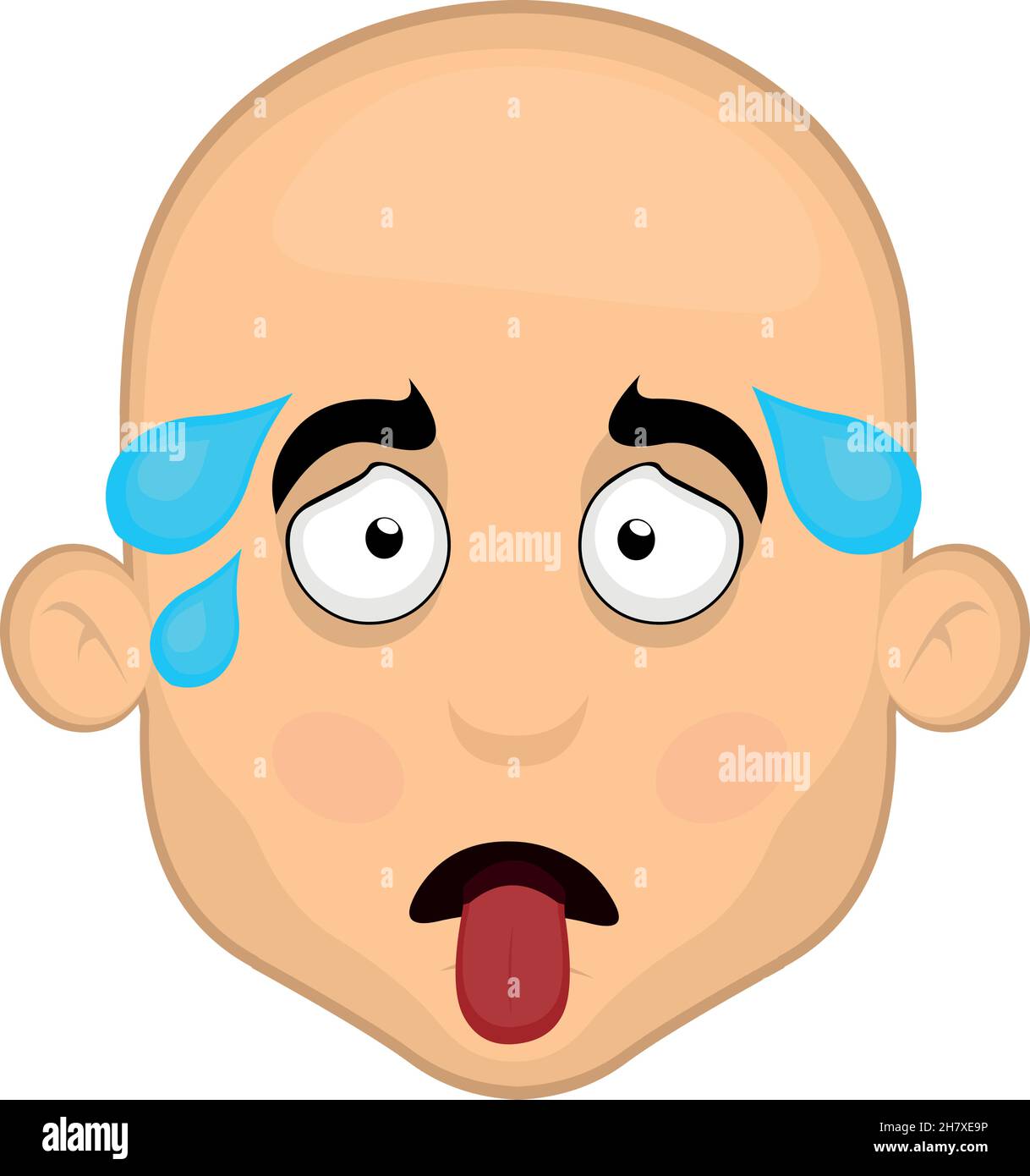 Vector illustration of the face of an exhausted cartoon bald man, with his  tongue sticking out and droplets of sweat Stock Vector Image & Art - Alamy
