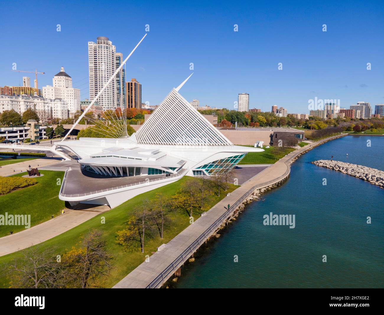 Aerial view of Milwaukee Art Museum; Milwaukee, Wisconsin, USA Stock